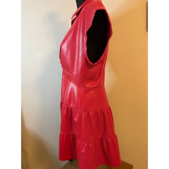 ALICE & OLIVIA Mila Cherry Red 🍒 Vegan Leather Mini Dress - Picture 11 of 14